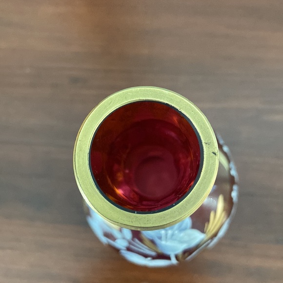 Vintage West German hand-painted cranberry glass vase - Picture 2 of 5